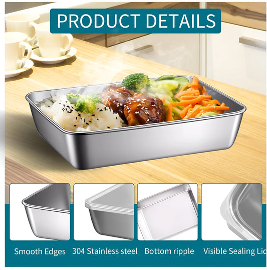 Pack of 6 Fridge Storage Box Stainless Steel Food Storage Containers, Freshness Locking, Microwavable & Freezer Safe