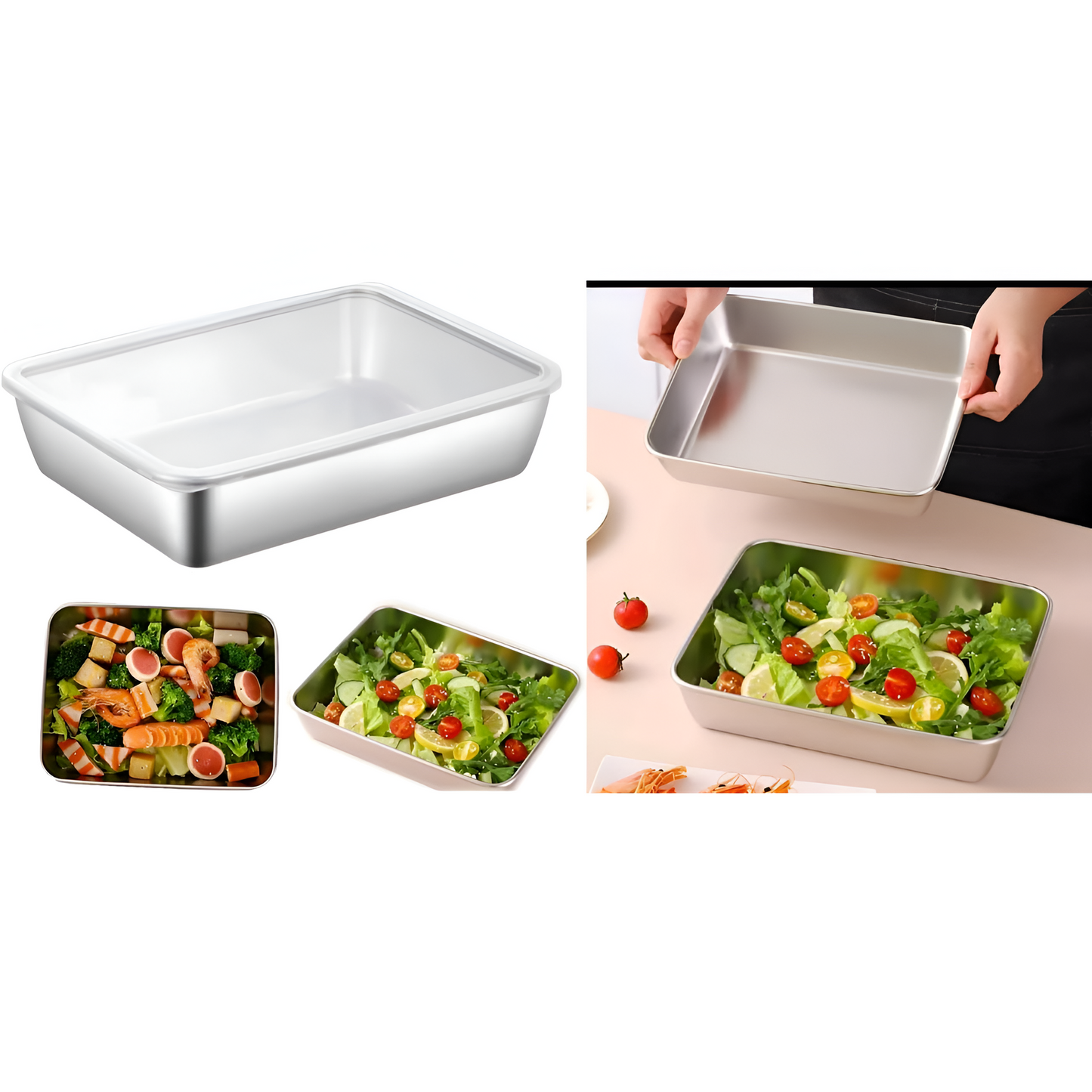 Pack of 6 Fridge Storage Box Stainless Steel Food Storage Containers, Freshness Locking, Microwavable & Freezer Safe