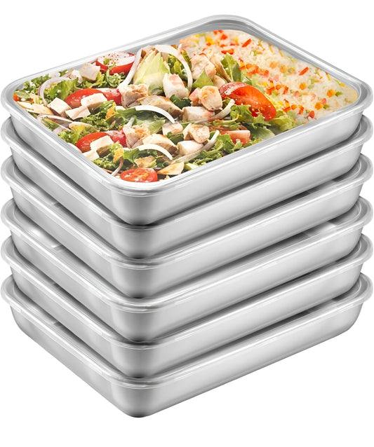 Pack of 6 Fridge Storage Box Stainless Steel Food Storage Containers, Freshness Locking, Microwavable & Freezer Safe