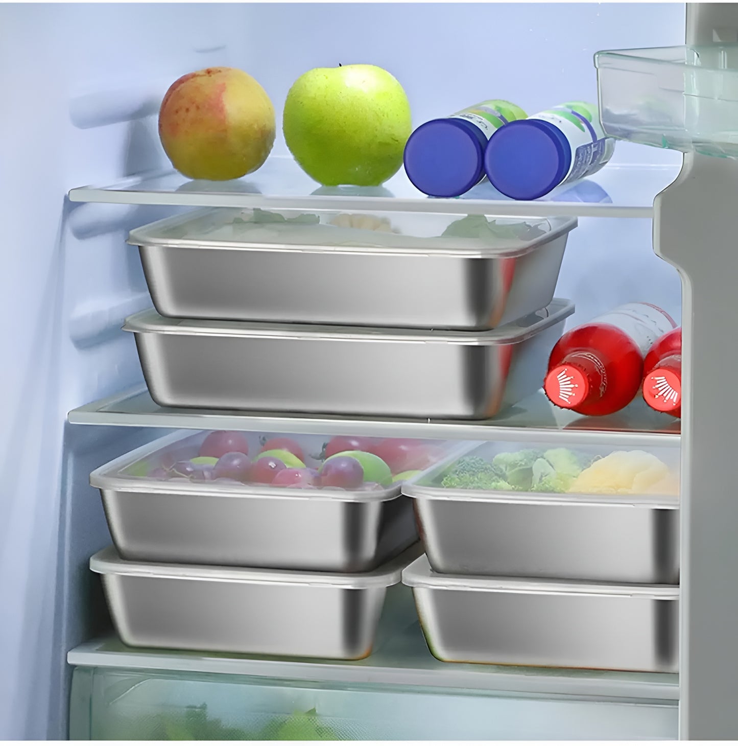 Pack of 6 Fridge Storage Box Stainless Steel Food Storage Containers, Freshness Locking, Microwavable & Freezer Safe