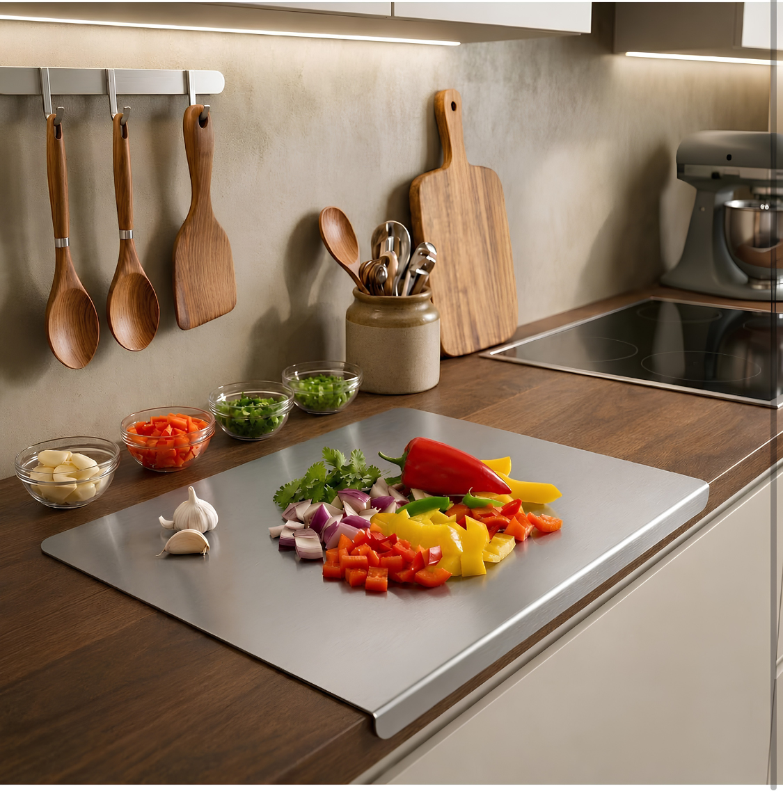 Stainless Steel Chopping Board with Lip for Kitchen | for Cutting Vegetables, Meat,Fish,Fruits | Large 41×31