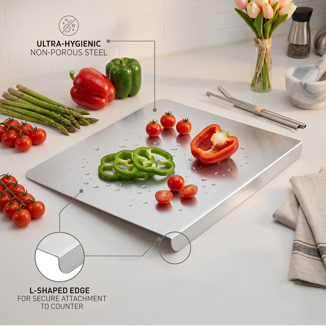 Stainless Steel Chopping Board with Lip for Kitchen | for Cutting Vegetables, Meat,Fish,Fruits | Large 41×31
